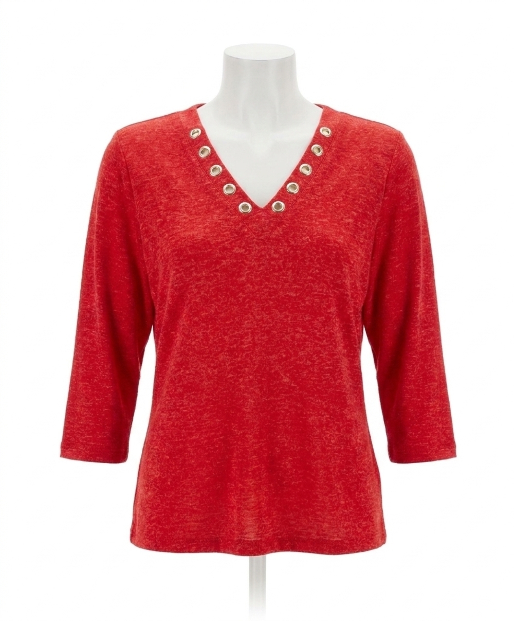 NEW FRENCH KYSS soft stretch 3/4 grommet v top in red